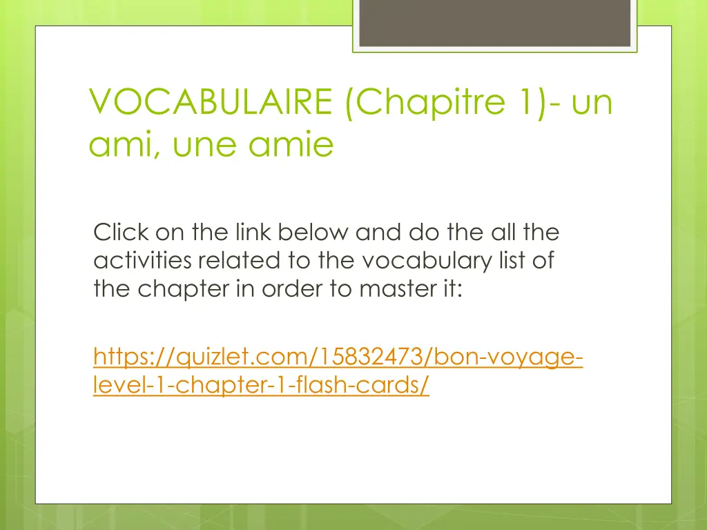 vocabulaire chapitre 1 un ami une amie