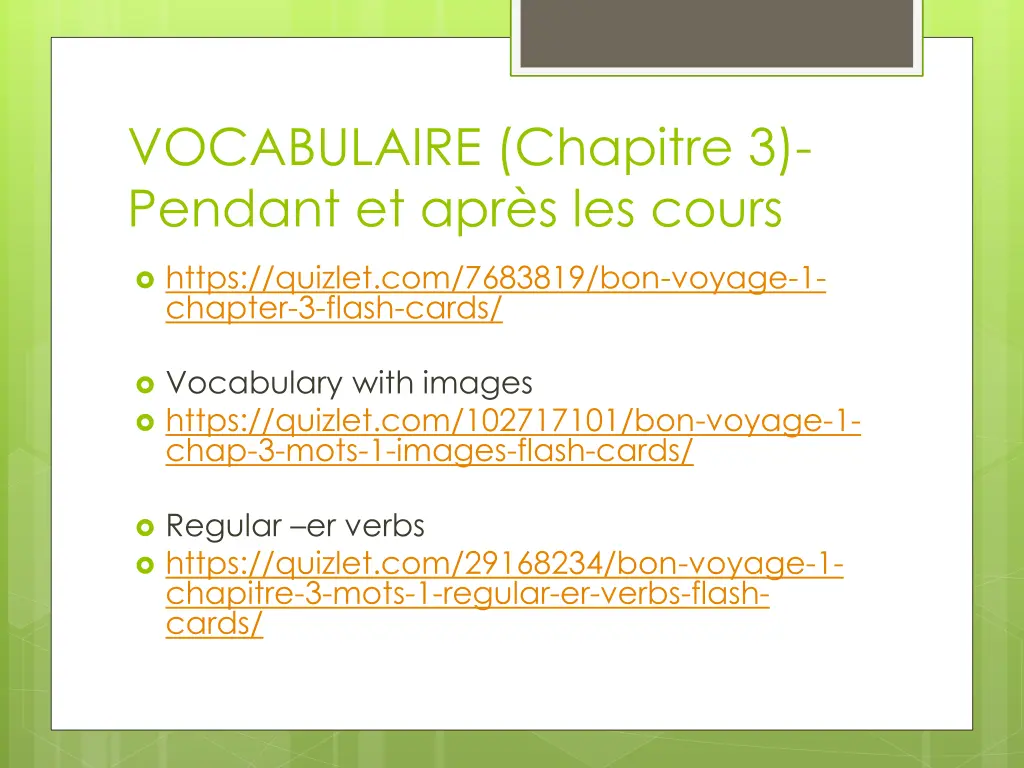 vocabulaire chapitre 3 pendant et apr s les cours