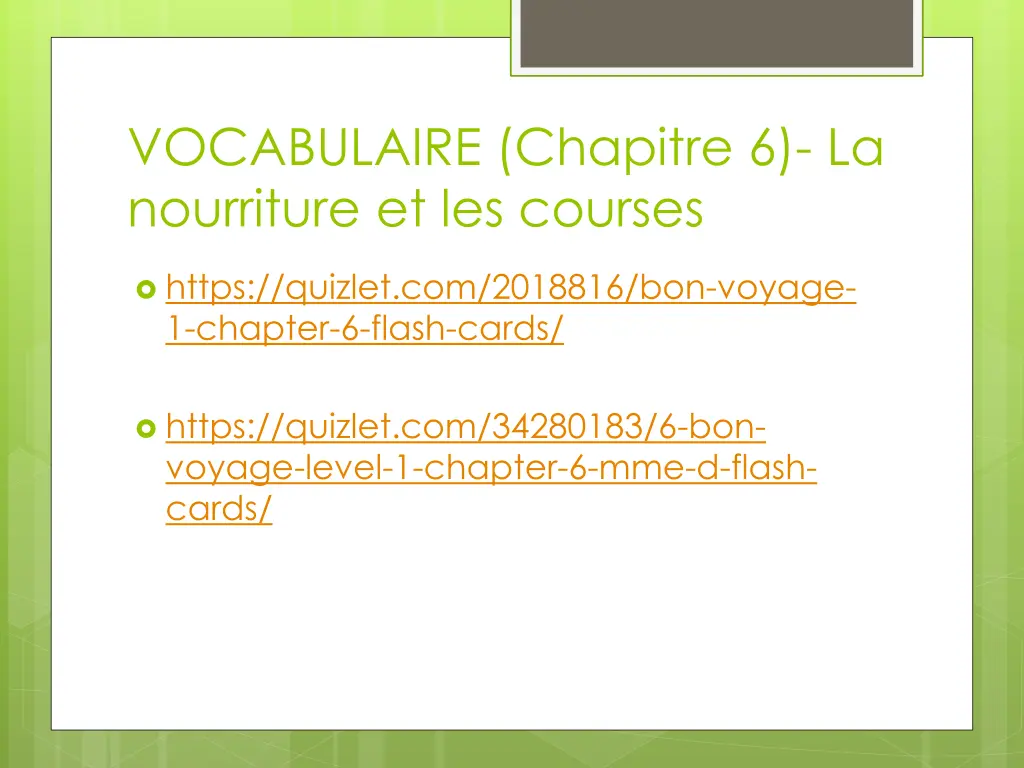 vocabulaire chapitre 6 la nourriture