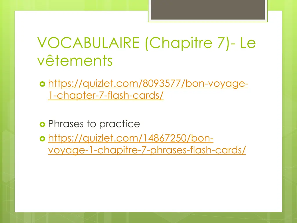 vocabulaire chapitre 7 le v tements