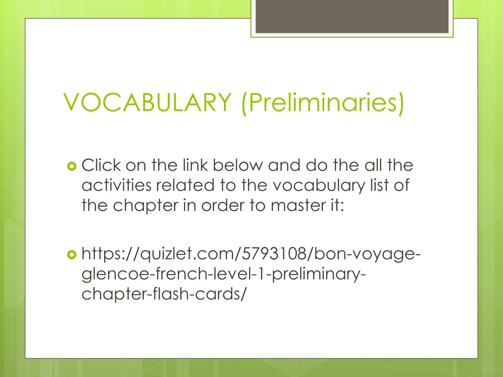 vocabulary preliminaries