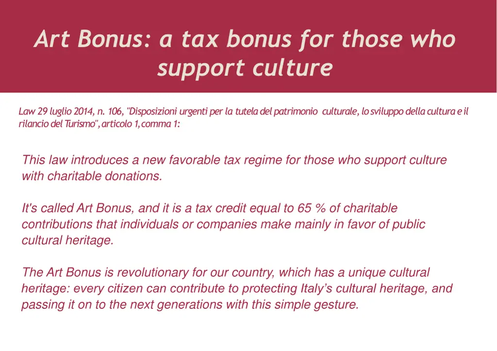 art bonus a tax bonus for those who support