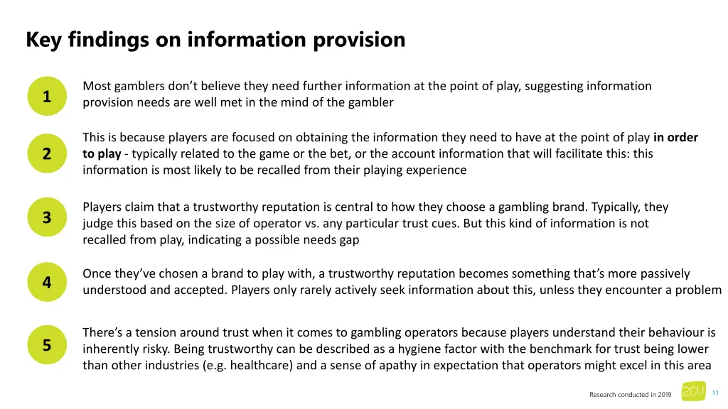 key findings on information provision