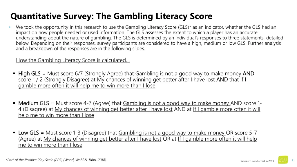 quantitative survey the gambling literacy score