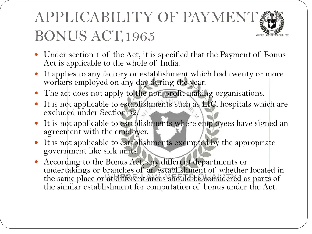 applicability of payment of bonus act 1965