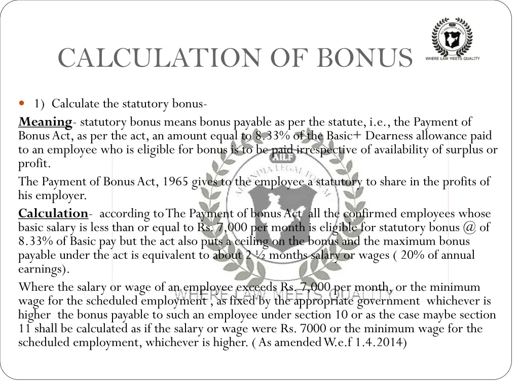 calculation of bonus