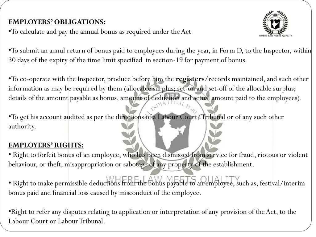 employers obligations to calculate