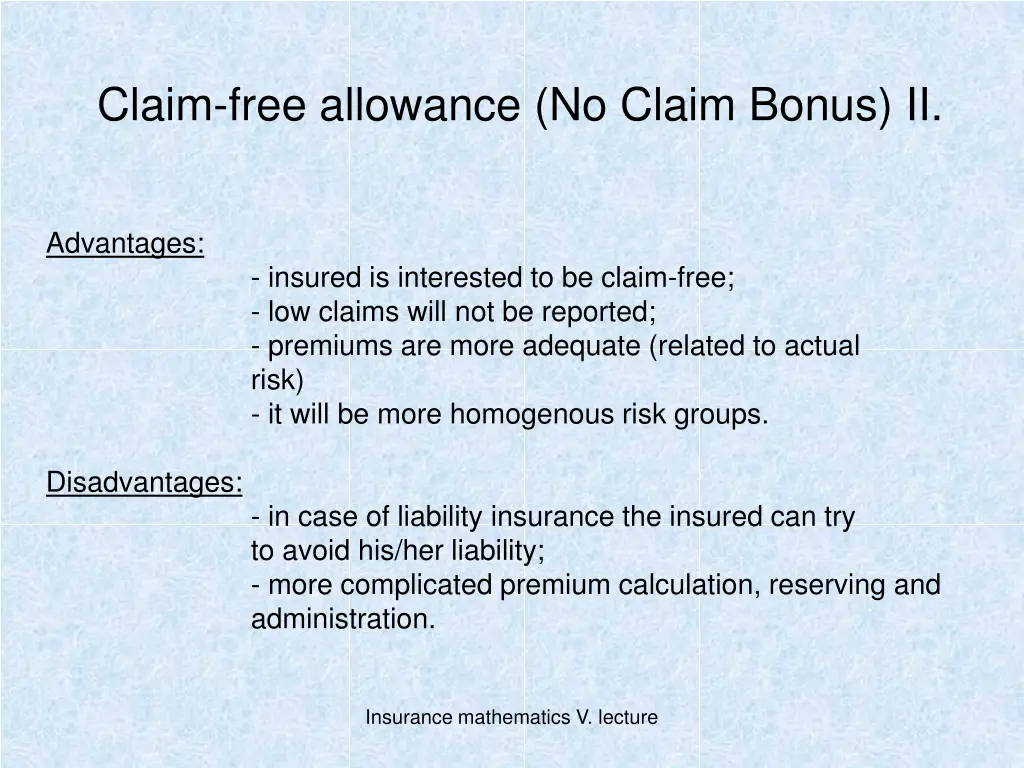 claim free allowance no claim bonus ii