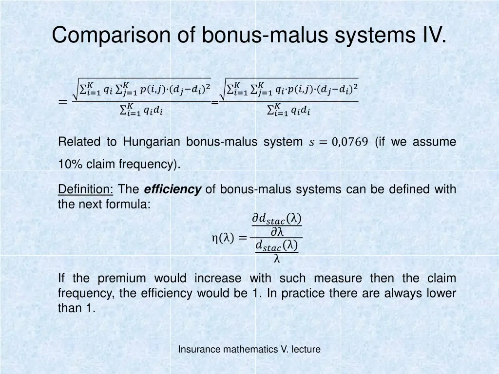 comparison of bonus malus systems iv