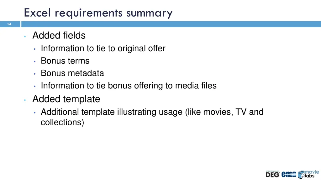 excel requirements summary