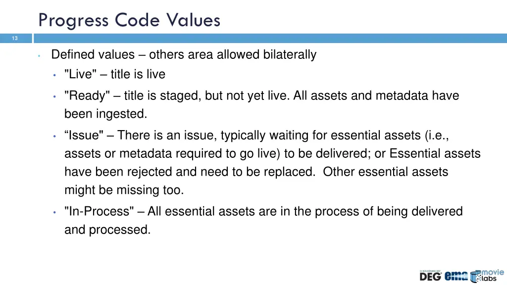 progress code values