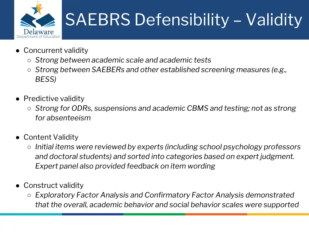 saebrs defensibility validity