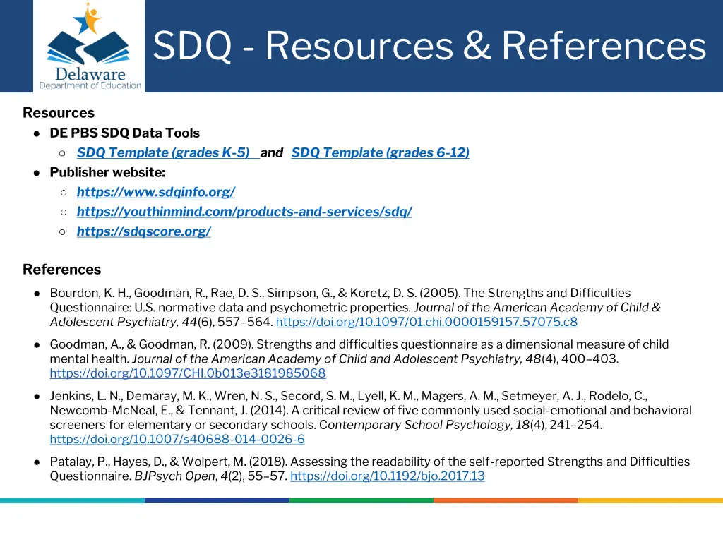 sdq resources references