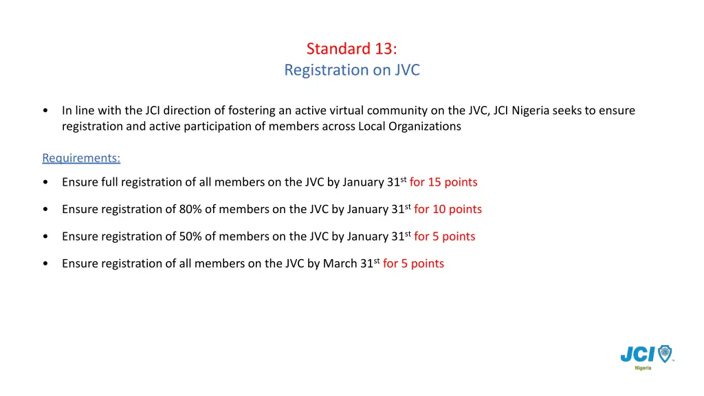 standard 13 registration on jvc