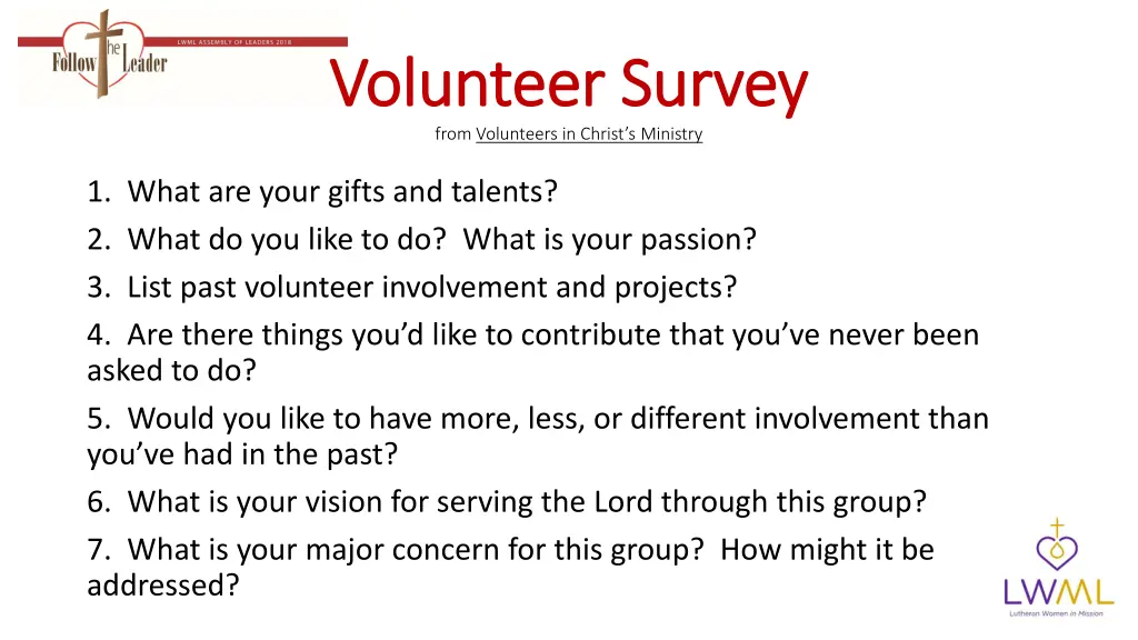 volunteer survey volunteer survey from volunteers