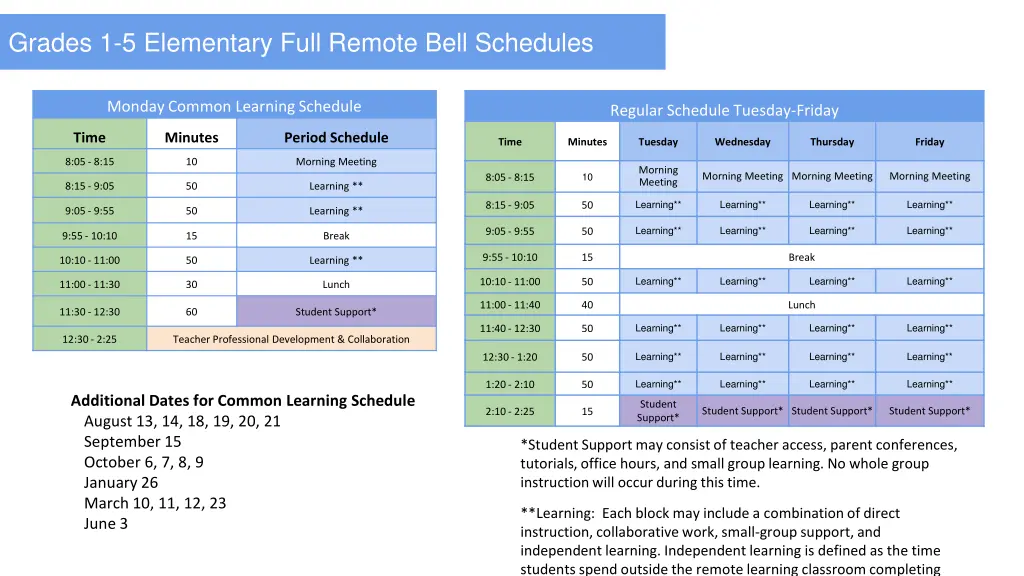 grades 1 5 elementary full remote bell schedules