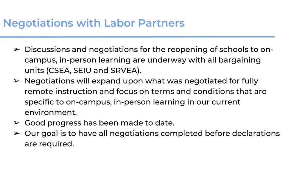 negotiations with labor partners