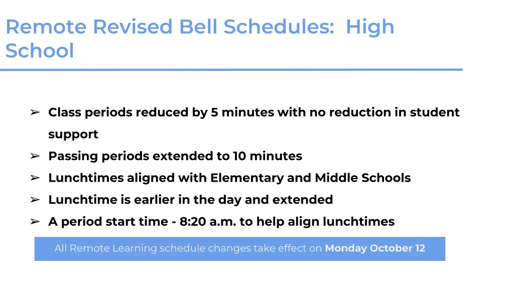 remote revised bell schedules high school