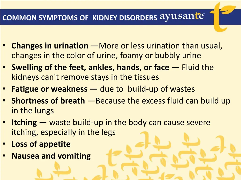 common symptoms of kidney disorders