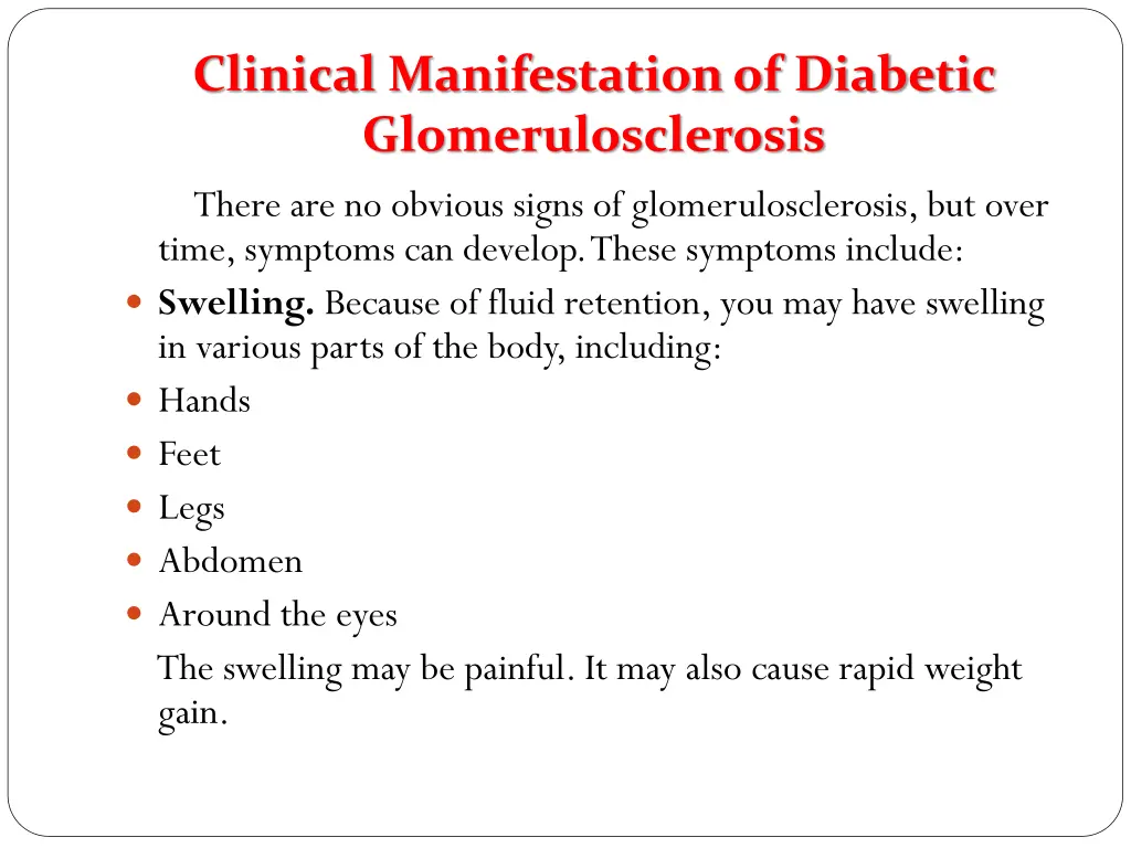 clinical manifestation of diabetic