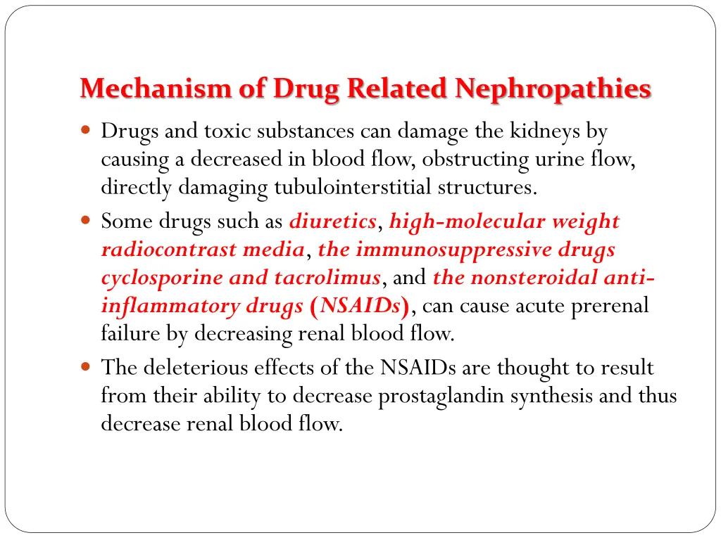 mechanism of drug related nephropathies