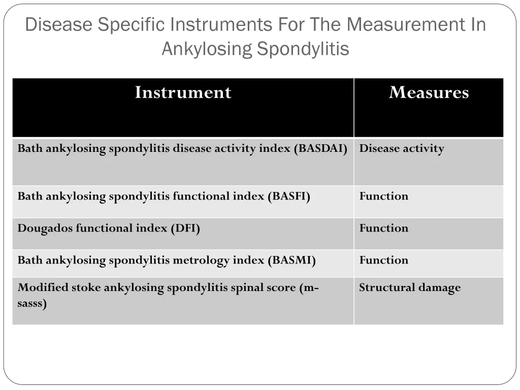 disease specific instruments for the measurement