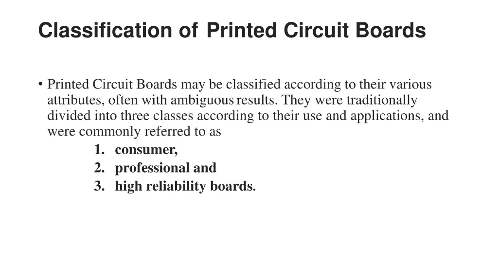 classification of printed circuit boards