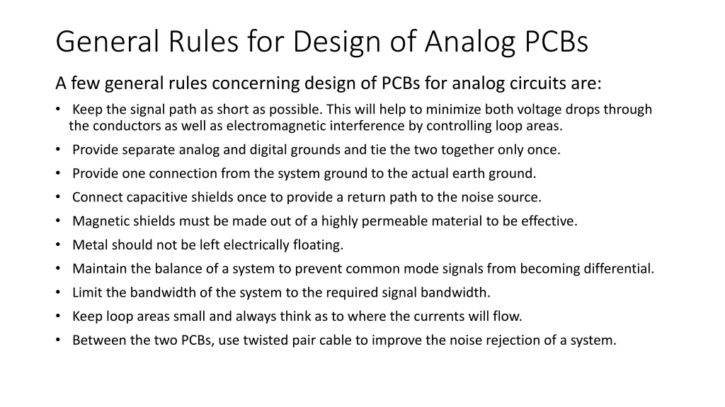 general rules for design of analog pcbs