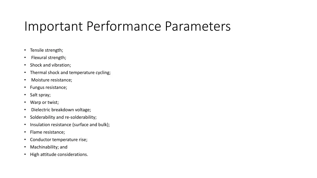 important performance parameters