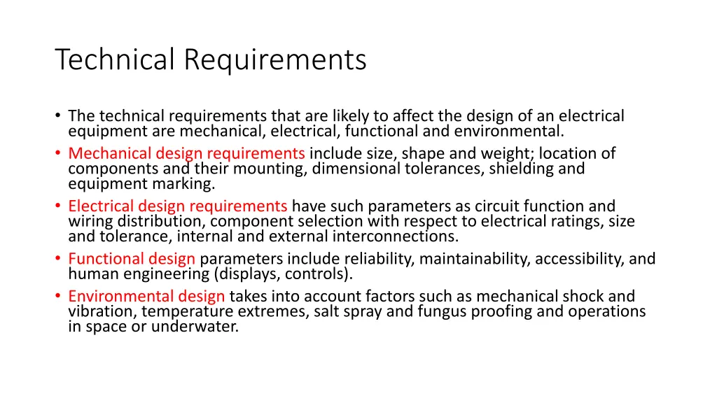 technical requirements