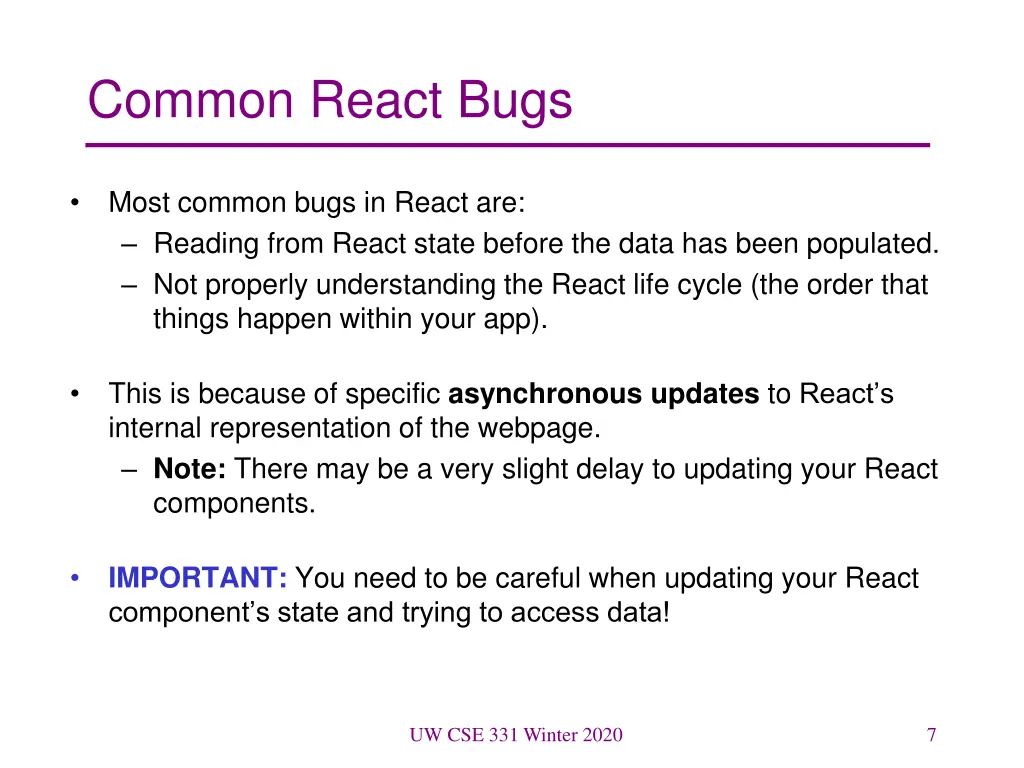 common react bugs