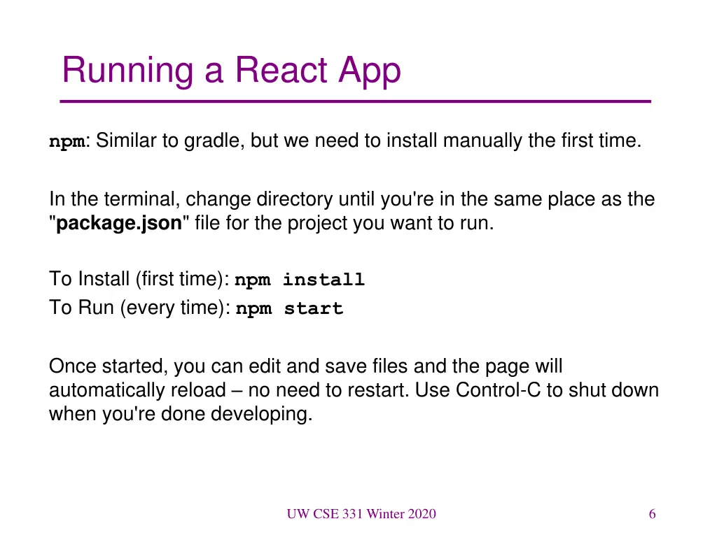 running a react app