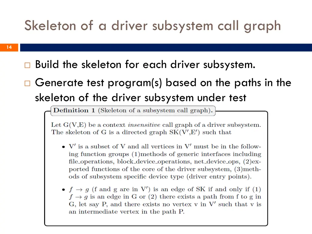 skeleton of a driver subsystem call graph