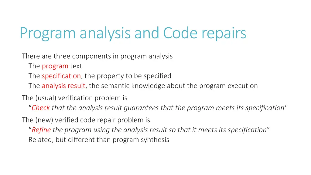 program analysis and code repairs