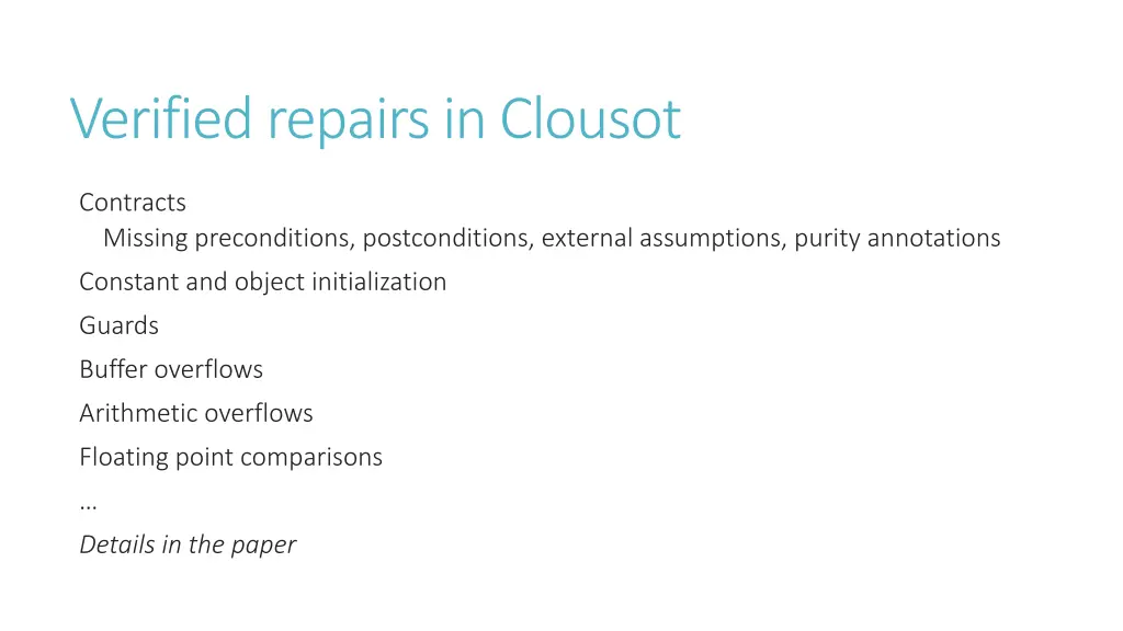 verified repairs in clousot