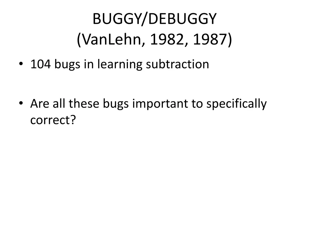 buggy debuggy vanlehn 1982 1987 1