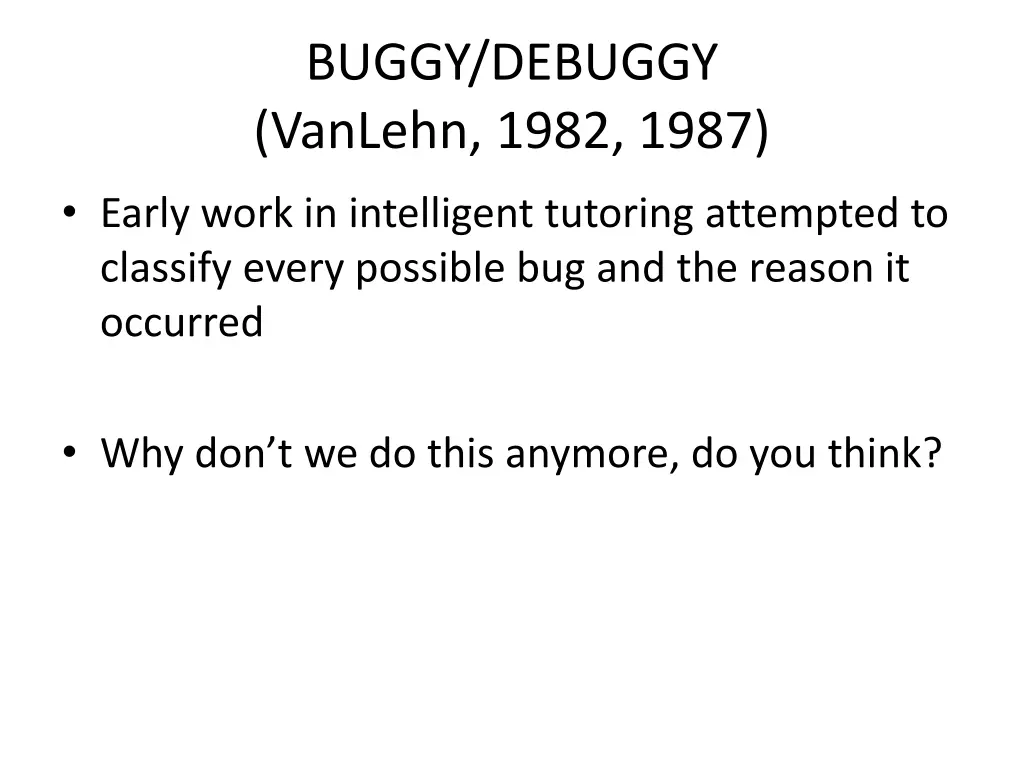 buggy debuggy vanlehn 1982 1987