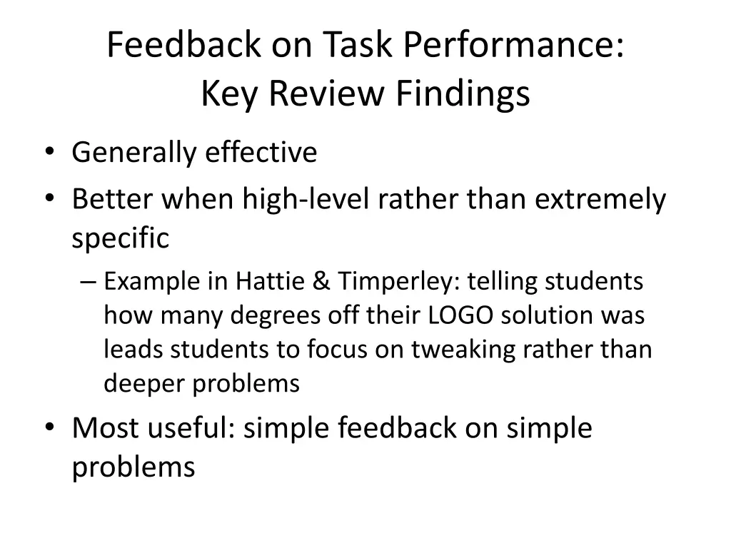 feedback on task performance key review findings