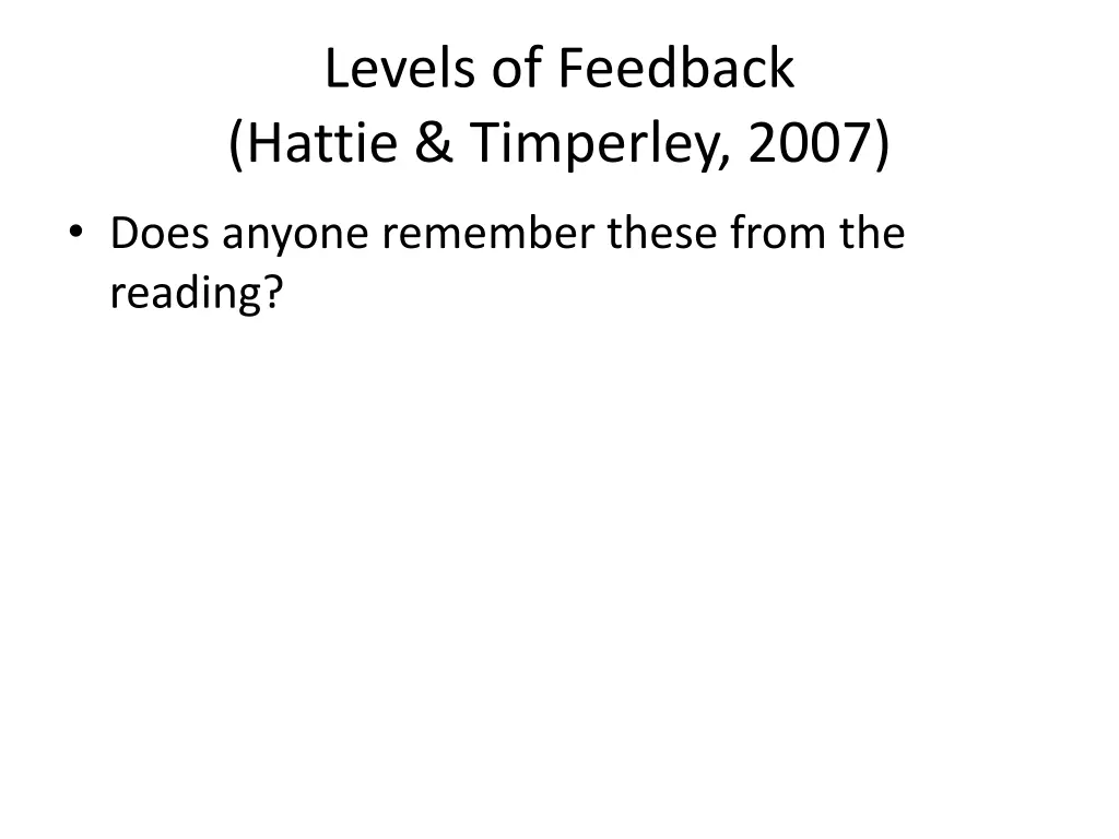 levels of feedback hattie timperley 2007