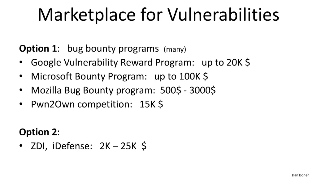 marketplace for vulnerabilities