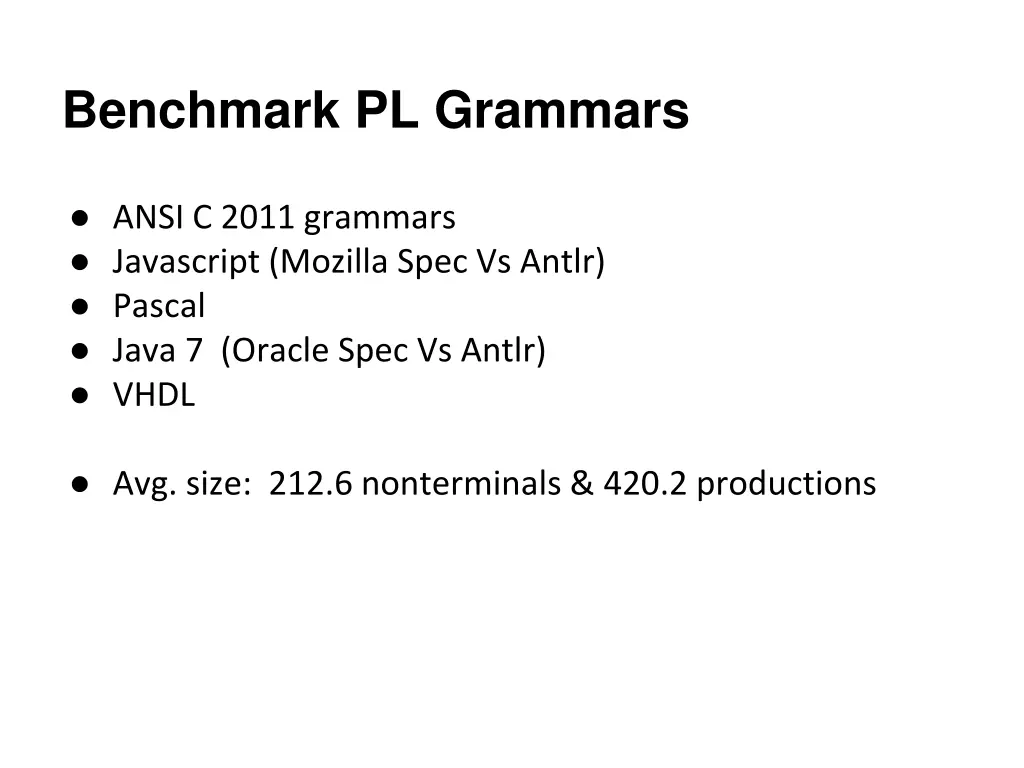 benchmark pl grammars