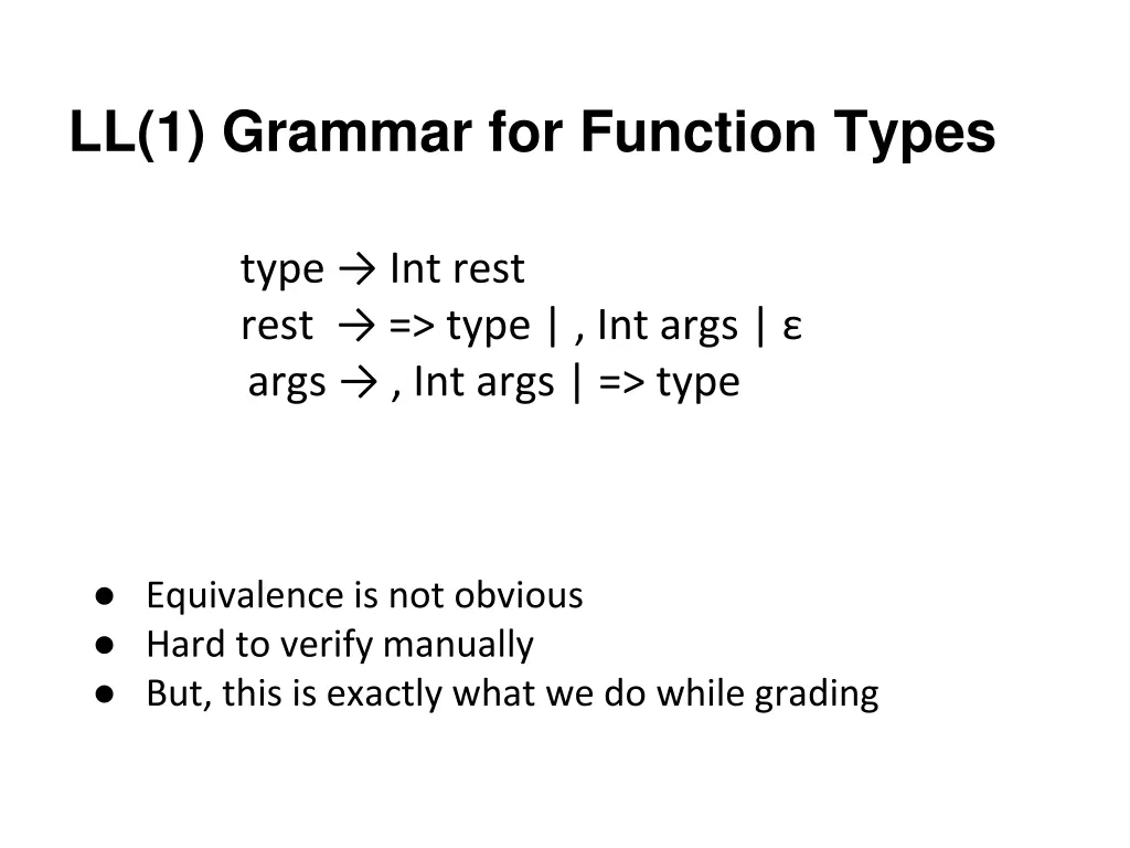 ll 1 grammar for function types