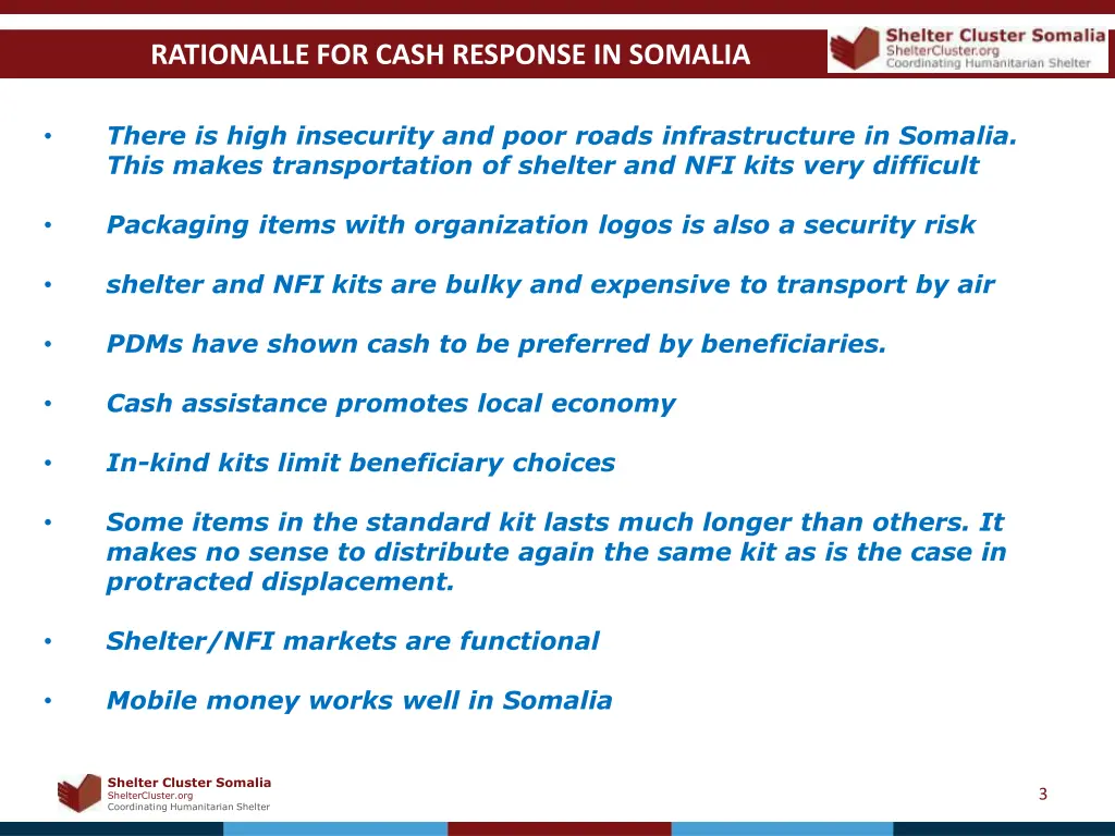 rationalle for cash response in somalia