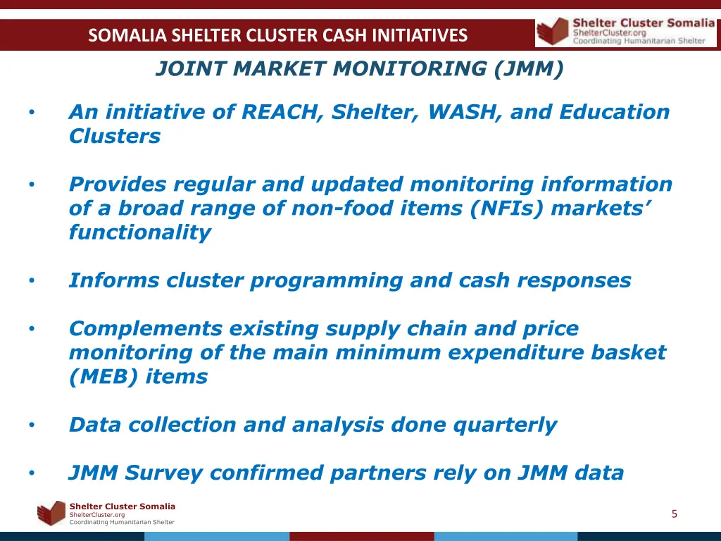 somalia shelter cluster cash initiatives joint