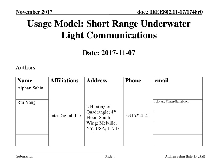 november 2017 usage model short range underwater