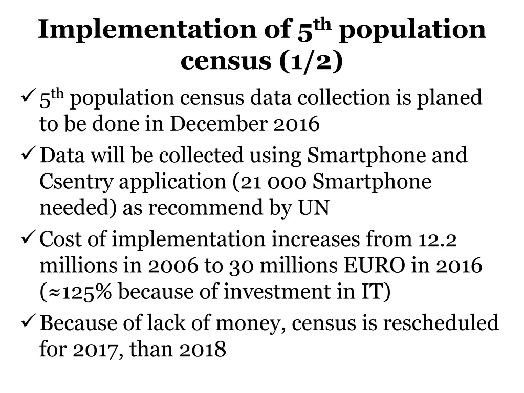 implementation of 5 th population census