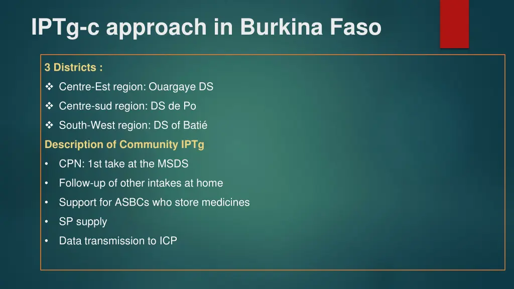 iptg c approach in burkina faso