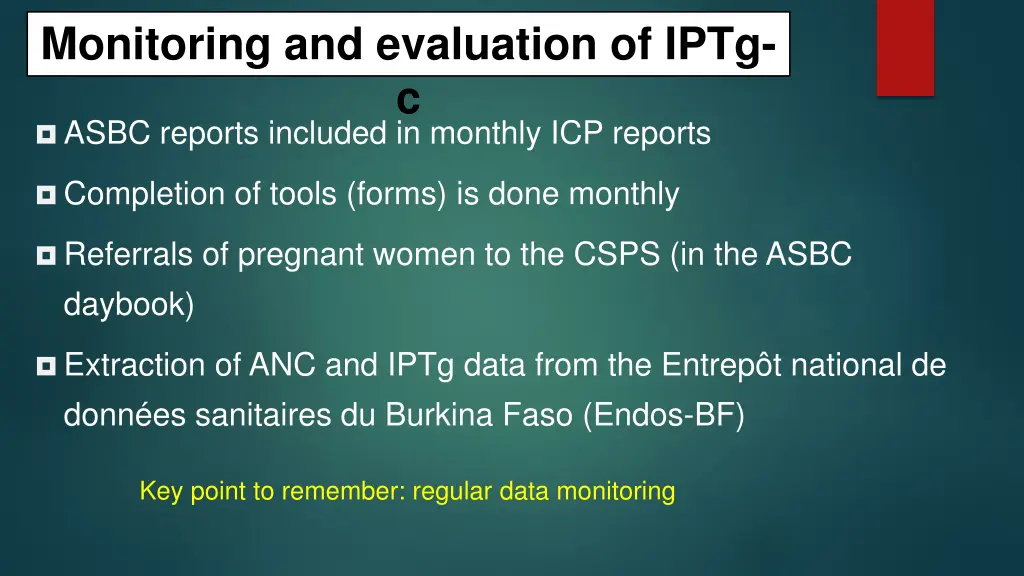 monitoring and evaluation of iptg c asbc reports