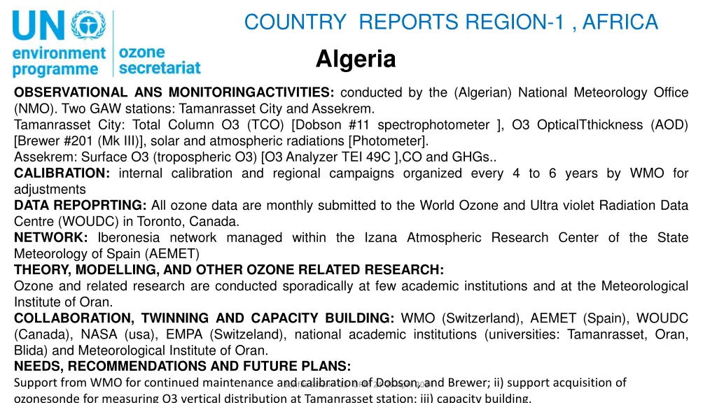 country reports region 1 africa algeria