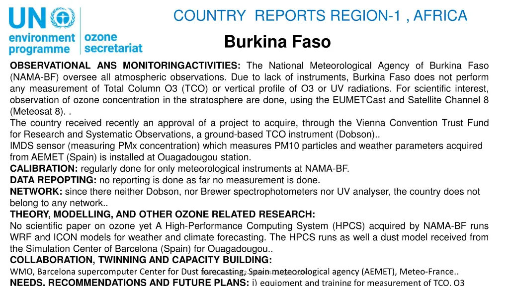 country reports region 1 africa burkina faso